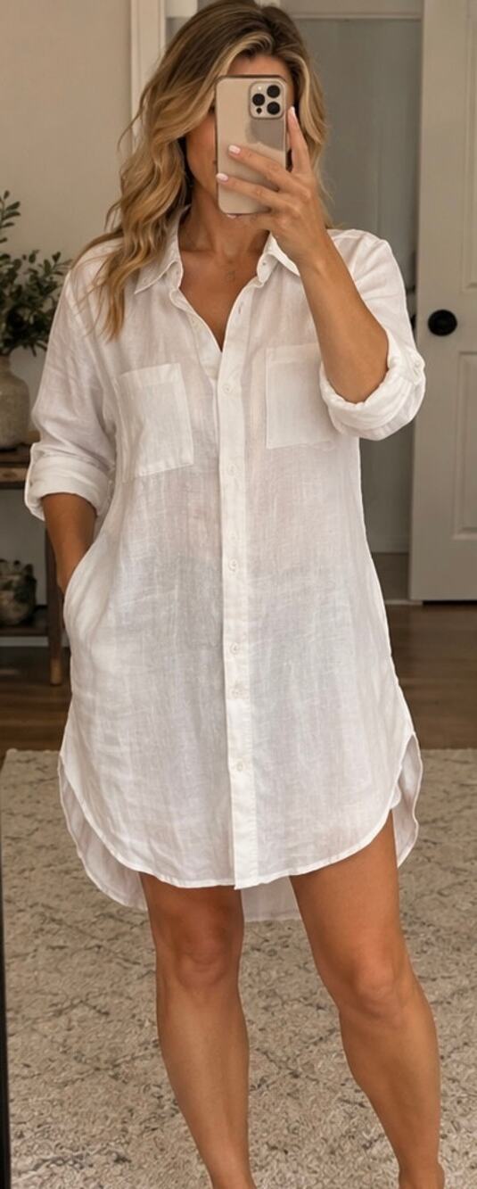 Anthropologie White Button-Front Shirt Dress